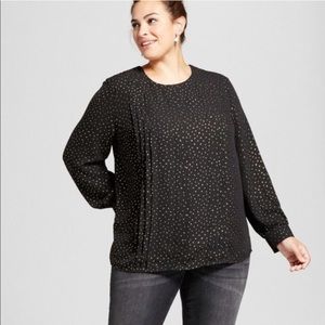 Ava & Viv Black and Gold Pintuck Blouse Size 4X